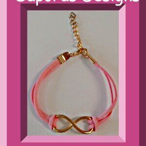Handmade Pink Leather Infinity Design Bracelet For Women/Girls/Teens